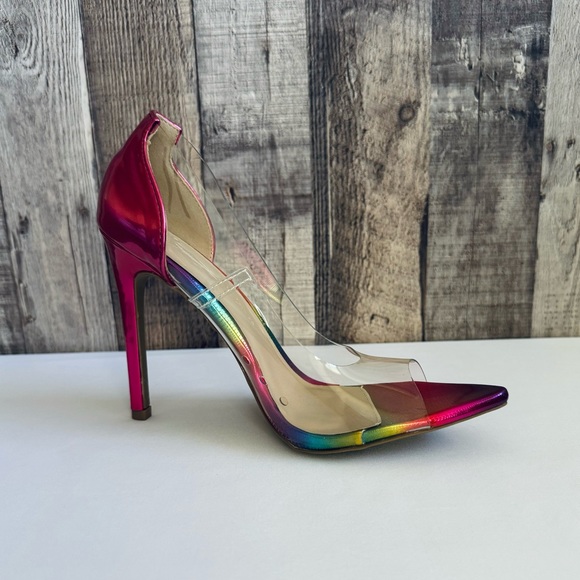 Wild Diva Multicolor Rainbow Clear Stiletto Pumps Sz 6.5 - Picture 3 of 6